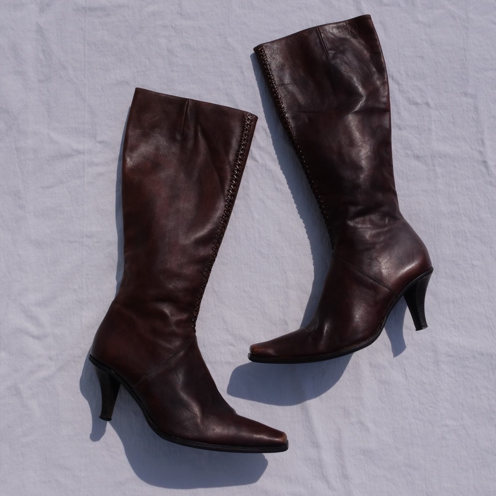 Y2k Franco Martini dark chocolate Italian leather pointy toed tall boots
